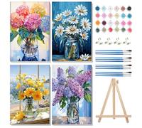 MISCER 4 Pack Framed Paint by Numbers Kit for Adults Beginners, Adult Paint by Number Kits On Canvas with Easel, Hydrangea Framed Paint by Numbers for Beginner Gift Home Wall Decor 8x12 inch