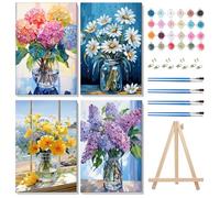 MISCER 4 Pack Framed Paint by Numbers Kit for Adults Beginners, Adult Paint by Number Kits On Canvas with Easel, Hydrangea Framed Paint by Numbers for Beginner Gift Home Wall Decor 8x12 inch