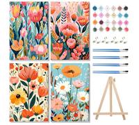 MISCER 4 Pack Framed Paint by Numbers Kit for Adults Beginners, Adult Paint by Number Kits On Canvas with Easel, Flowers Easy Framed Paint by Numbers for Beginner Gift Home Wall Decor 8x12 inch