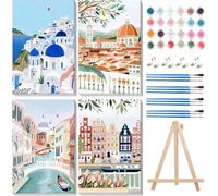 MISCER 4 Pack Framed Paint by Numbers Kit for Adults Beginners, Adult Paint by Number Kits On Canvas with Easel, Landscap Easy Framed Paint by Numbers for Beginner Gift Home Wall Decor 8x12 inch