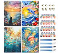 MISCER 4 Pack Seaside Framed Paint by Numbers Kit for Adults Beginners, Adult Paint by Number Animals Kits On Canvas, DIY Acrylic Painting Adult Craft Gift for Home Wall Decor 8x12 inch