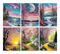 MISCER 6 Packs Diamond Art Kits for Adults, Mountains Diamond Painting Kits for Beginners, Landscape 5D Full Drill Round Paint with Diamonds Pictures, Gem Art Painting DIY Crafts Kit Decor 12x16inch