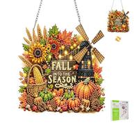 MISCER Autumn Harvest Hanging Diamond Art Painting Kits for Adults Double Sided, Acrylic Special Shape Wreath Crystal Diamond Gem Art Painting for Window Garden Home Wall Decor