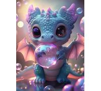 MISCER Cute Baby Dragon Diamond Painting Kits for Adults, 5D Full Drill Round Gem Art Kit for Beginners, DIY Fantasy Cartoon Arts and Crafts for Home Wall Decoration, 30x40cm