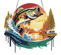 MISCER Fish Hanging Diamond Art Painting Kits for Adults Double Sided,DIY 5D Diamond Painting PendantP, Fishing Crystal Diamond Gem Art Painting for Window Garden Home Wall Decor