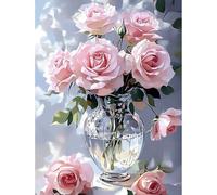 MISCER Flowers Diamond Art Kits for Adults, Pink Rose Diamond Painting Kits for Beginners, 5D Full Drill Round Paint with Diamonds Pictures, Gem Art Painting DIY Crafts Kit Decor 12x16inch