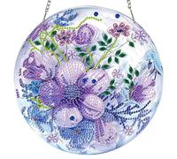 MISCER Hanging Diamond Art Painting Kits for Adults Double Sided, Purple Flower DIY 5D Diamond Painting PendantP, Crystal Diamond Gem Art Painting for Window Garden Home Wall Decor