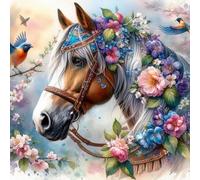 MISCER Horse Flowers Diamond Painting Kits for Adults, 5D Full Drill Round Gem Art Kit for Beginners, DIY Countryside Animal Arts and Crafts for Home Wall Decoration, 30x30cm