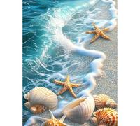MISCER Ocean Diamond Art Kits for Adults, Seashell Starfish Diamond Painting Kits for Beginners, 5D Full Drill Round Paint with Diamonds Pictures, Gem Art Painting DIY Crafts Kit Decor 12x16inch