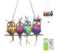 MISCER Owl Hanging Diamond Art Painting Kits for Adults Double Sided, Acrylic Special Shape Crystal Diamond Gem Art Painting for Window Garden Home Wall Decor