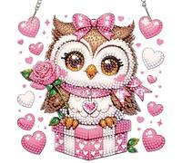 MISCER Owl Hanging Diamond Art Painting Kits for Adults Double Sided, Valentine's Day DIY 5D Diamond Painting PendantP, Crystal Diamond Gem Art Painting for Window Garden Home Wall Decor
