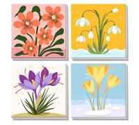 MISCER Pack of 4 Paint by Numbers Adults, Flowers Painting by Numbers Adults Beginners with Frame, DIY Flowers Oil Painting Canvas Kit for Home Decoration, 20 x 20 cm