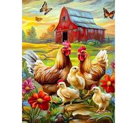 MISCER Rooster Farm Diamond Painting Kits for Adults, 5D Full Drill Round Gem Art Kit for Beginners, DIY Farmhouse Countryside Arts and Crafts for Home Wall Decoration, 30x40