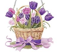 MISCER Tulip Hanging Diamond Art Painting Kits for Adults Double Sided, Flowers DIY 5D Diamond Painting PendantP, Crystal Diamond Gem Art Painting for Window Garden Home Wall Decor