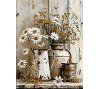 MISCER White Daisies Diamond Painting Kits for Adults, Floral Flowers 5D Full Drill Round Gem Art Kit for Beginners, DIY Botanical Arts and Crafts for Home Wall Decoration, 30x40cm