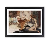 Mischief And Repose By John William Godward Classic Painting Framed Print | A4 Black Framed Wall Art | Ready to Hang | Classic Historical Picture | Living Room Bedroom Lounge Office