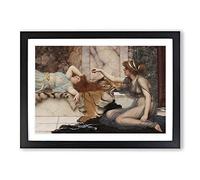Mischief and Repose by John William Godward Framed Print | A2 Black Framed Wall Art | Ready to Hang | Modern Nature Picture | Living Room Bedroom Lounge Office