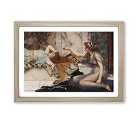 Mischief and Repose by John William Godward Framed Print | A2 Oak Framed Wall Art | Ready to Hang | Modern Nature Picture | Living Room Bedroom Lounge Office