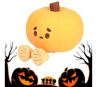 Mischievous Grinning Pumpkin Night Light, Cute Halloween Pumpkin Night Light with 3 Level Dimmable, Lamp Decor with Legs Indoor for Family Bedroom Halloween Gifts (Warm B)