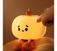 Mischievous Grinning Pumpkin Night Light - Silicone Cute Halloween Gifts for Kids - 3 Brightness Modes and Automatic Shutdown Timer, for Family Bedroom Halloween Gifts A