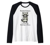Mischievous Raccoon Making A Mess Funny Chaos Design Raglan Baseball Tee