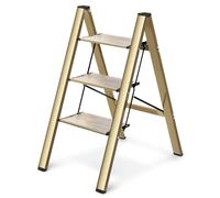Miscoos 3 Step Ladder, Lightweight Portable Folding Step Stool with Anti-Slip Sturdy and Wide Pedal, 330lb Capacity, Perfect Multi-Use Aluminum Stepladder for Home Kitchen Office, Gold