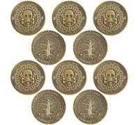 Misdary 10 Pcs Memento Mori Coin Memento Vivere Reminder Token Metal Skull Challenge Coin Medallion Stoicism Gift Challenge Stoic Reminder Pendant for Practice Stoic (Tree Style,Gold)