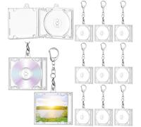 Misdary 10 Pcs Mini Cd Holder Keychain Album Case Plastic Player Shaped Key Pendant Blank DVD Case Clear CD Jewel Keyring for DIY (Clear)