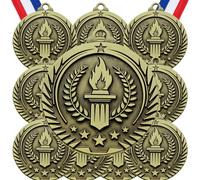 Misdary 12 Pack Medals with Neck Ribbons Team Participation Trophies for Kids Sports Awards Party Favors for Sports Competitions Celebration Gift(Bronze,Torch)