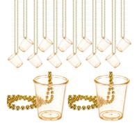 Misdary 12 Pcs Shot Glass on Beaded Necklace Gold Clear Shot Cups Disposable Plastic Shot Cups for Birthday Wedding Festival Parade Party Favor Groom Bride Supplies