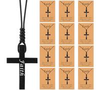 Misdary 12 Set Wooden Faith Cross Necklaces with Cards Bulk Crucifix on Cord Wood Cross Pendant Necklace Bible Verse Card Religious Christian Jewelry for Men Women Church Jesus Gifts Party Favor