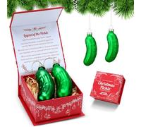 Misdary 2 Pcs Christmas Pickle Ornament German Christmas Pickle Ornament German Tradition Blown Glass Tree Decoration Gift Boxed with Story and Legend