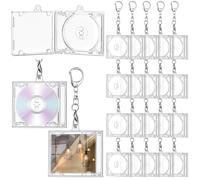 Misdary 20 Pcs Mini Cd Holder Keychain Album Cases Plastic Player Shaped Key Pendant Blank DVD Cases Clear Cd Jewel Keyring for DIY Keychain Backpack Hanging Decoration