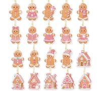 Misdary 20 Pcs Pink Gingerbread Man 5d Diamond Painting Keychain DIY Diamond Art Key Chain Ring Set with Dot Drill Painting Tools Double Sided Art Ornaments DIY Pendant