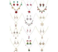 Misdary 24 Pieces Christmas Necklaces Earrings Set Christmas Jewelry for Women X-Mas Jingle Bell Chunky Collar Necklaces Jingle Bell Drop Dangle Earrings Holiday Gift for Women