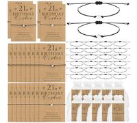 Misdary 25 Set Sweet 21th Birthday Party Favors for Guests Include Wish Bracelets with Heart Charm Star Charm Adjustable Bracelets with Thank You Cards for Birthday Supply