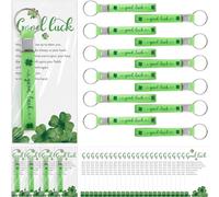 Misdary 25 Sets St. Patrick's Day Gifts Irish Good Luck Four Leaf Clover Keychains with Blessing Card for St Patricks Party Favor