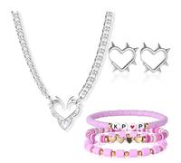 Misdary 3 Pcs Kpop Bracelet Necklace Earrings Set Anime Merch Cosplay Jewelry Costume Accessories for BFF Fans Gifts, mutisize, acrylic, alloy, No Gemstone