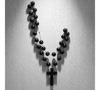 Misdary 30 Inches Rosary Beads Christmas Wall Art Black Natural Wood Chain Jesus Cross Christian Catholic Bead Rosary Necklace Wall Decor for Christmas Baptism First Communion Religious Jewelry Gift