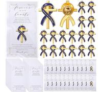 Misdary 30 Set Funeral Memorial Ribbon Pins Personalized Cross Awareness Lapel Pin with Prayer Cards Organza Bags, 4.33x2.36 inch, Metal, no gemstone