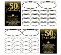 Misdary 40th 50th 60th 70th Birthday Party Gift for Women Adjustable Wish Bracelets with Heart Star Charm Thank You Cards for Anniversary Mom Men Guests Souvenirs Favors, about 6.3-11.81 inches, wax
