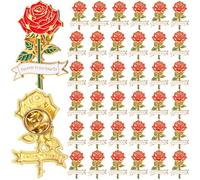 Misdary 50 Pcs Rose Pins Funeral Favors Guest Memorial Enamel Lapel Pin Forever in Our Hearts Religious Christian Pin for Mourning Remembrance Day, Red, 1.38 x 1.1 inches
