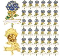 Misdary 50 Pcs Rose Pins Funeral Favors Guest Memorial Enamel Lapel Pin Forever in Our Hearts Religious Christian Pin for Mourning Remembrance Day, Blue, 1.38 x 1.1 inches