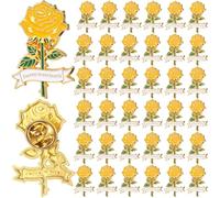 Misdary 50 Pcs Rose Pins Funeral Favors Guest Memorial Enamel Lapel Pin Forever in Our Hearts Religious Christian Pin for Mourning Remembrance Day, Yellow, 1.38 x 1.1 inches