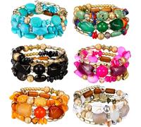 Misdary 6 Pcs Boho Multilayer Irregular Agate Beads Charm Bracelets Vintage Yoga Turquoise Bangles Boho Jewelry for Women, about 1.97 inches, agate, turquoise, alloy, no gemstone