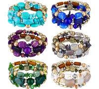 Misdary 6 Pcs Boho Multilayer Irregular Agate Beads Charm Bracelets Vintage Yoga Turquoise Bangles Boho Jewelry for Women, about 1.97 inches, agate, turquoise, alloy, no gemstone