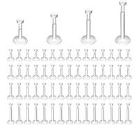 Misdary 64 Pcs Clear Piercing Retainers 16g Nose Lip Cartilage Studs Bulk for Sports Work School Surgery, Plastic Clear Piercing Stud Earrings 6/8/10/12mm Mixed Sizes, Round Top