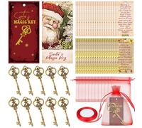 Misdary 91 Pcs Christmas Santa's Key No Chimney House Set - 30 Vintage Metal Key Ornaments, 30 Cards, 30 Gift Bags, 1 Red Ribbon for Xmas Tree Kitchen Holiday