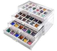 Misdary Acrylic Rock Display Case 72 Grid Rock Collection Box for Kids 4 Drawers Velvet Insert Crystal Display Storage Case for Gemstone Fossil Crystal Stone Collectibles(Grey)