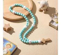 Misdary Baby Rosary Baptism Gift Silicone God Bless Kids First Rosary with Cross 1st Year Baptism Party Supply for Baby Shower Christian Communion Gifts (Pale Green,Square)